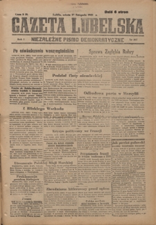 Gazeta Lubelska : niezależne pismo demokratyczne. R. 1, nr 267 (17 listopada 1945)