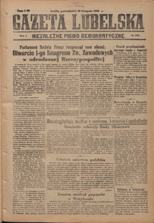 Gazeta Lubelska : niezależne pismo demokratyczne. R. 1, nr 269 (19 listopada 1945)