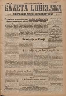 Gazeta Lubelska : niezależne pismo demokratyczne. R. 1, nr 270 (20 listopada 1945)