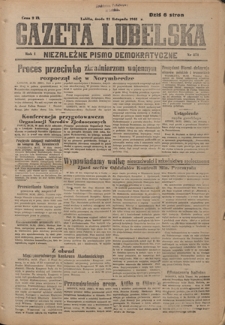 Gazeta Lubelska : niezależne pismo demokratyczne. R. 1, nr 271 (21 listopada 1945)
