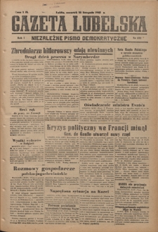 Gazeta Lubelska : niezależne pismo demokratyczne. R. 1, nr 272 (22 listopada 1945)