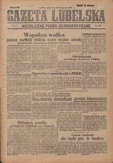 Gazeta Lubelska : niezależne pismo demokratyczne. R. 1, nr 275 (25 listopada 1945)