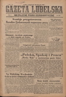 Gazeta Lubelska : niezależne pismo demokratyczne. R. 1, nr 276 (26 listopada 1945)