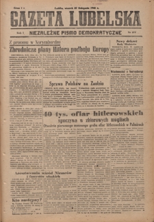 Gazeta Lubelska : niezależne pismo demokratyczne. R. 1, nr 277 (27 listopada 1945)