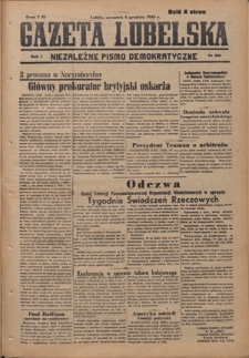 Gazeta Lubelska : niezależne pismo demokratyczne. R. 1, nr 286 (6 grudnia 1945)
