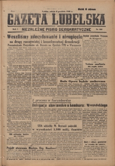 Gazeta Lubelska : niezależne pismo demokratyczne. R. 1, nr 288 (8 grudnia 1945)