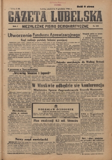Gazeta Lubelska : niezależne pismo demokratyczne. R. 1, nr 289 (9 grudnia 1945)