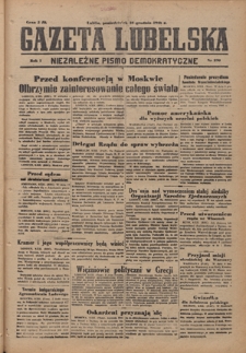 Gazeta Lubelska : niezależne pismo demokratyczne. R. 1, nr 290 (10 grudnia 1945)
