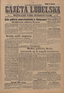 Gazeta Lubelska : niezależne pismo demokratyczne. R. 1, nr 294 (14 grudnia 1945)