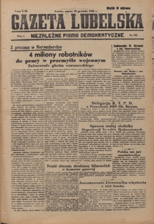 Gazeta Lubelska : niezależne pismo demokratyczne. R. 1, nr 295 (15 grudnia 1945)