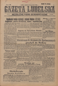 Gazeta Lubelska : niezależne pismo demokratyczne. R. 1, nr 296 (16 grudnia 1945)