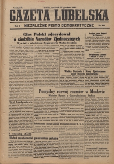 Gazeta Lubelska : niezależne pismo demokratyczne. R. 1, nr 305 (27 grudnia 1945)
