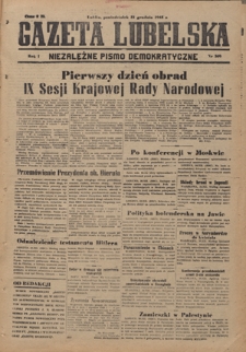 Gazeta Lubelska : niezależne pismo demokratyczne. R. 1, nr 309 (31 grudnia 1945)