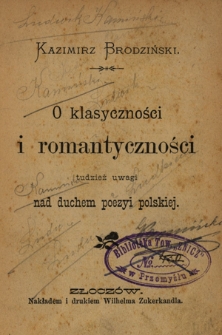 O klasyczności i romantyczności tudzież uwagi nad duchem poezyi polskiej