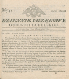 Dziennik Urzędowy Gubernii Lubelskiey 1840, Nr 12 (9/21 marz.)