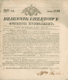 Dziennik Urzędowy Gubernii Lubelskiey 1839, Nr 18 (22 kwiec./4 maj)