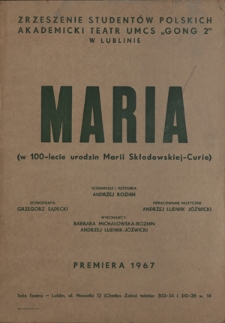 Maria (w 100-lecie urodzin Marii Skłodowskiej-Curie)