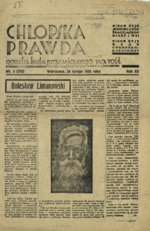 Chłopska Prawda : gazeta ludu pracującego na roli. R. 12, nr 3=255 (24 lutego 1935)