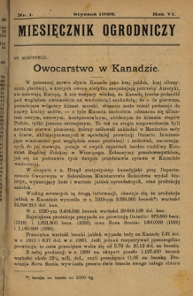 Miesięcznik Ogrodniczy : organ Sekcji Ogrodniczej Tow. Gospodarskiego we Lwowie. R. 6, Nr 1 (styczeń 1922)