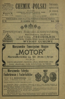 Chemik Polski : czasopismo poświęcone wszystkim gałęziom chemii teoretycznej i stosowanej / red. i wyd. B. Miklaszewski. R. 13, nr 24 (15 grudnia 1913)