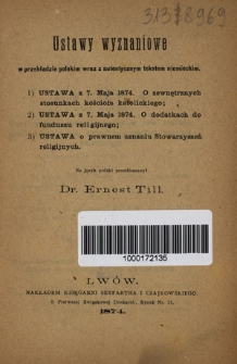 Ustawy wyznaniowe w przekładzie polskim wraz z autentycznym tekstem niemieckim