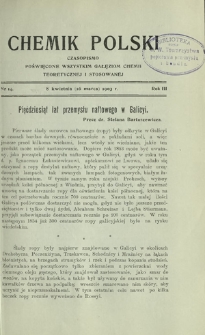 Chemik Polski : czasopismo poświęcone wszystkim gałęziom chemii teoretycznej i stosowanej / red. Br. Znatowicz R. 3, Nr 14 (8 kwietnia 1903)