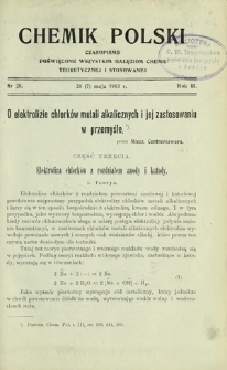 Chemik Polski : czasopismo poświęcone wszystkim gałęziom chemii teoretycznej i stosowanej / red. Br. Znatowicz R. 3, Nr 20 (20 maja 1903)