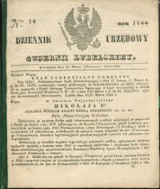 Dziennik Urzędowy Gubernii Lubelskiey 1844, Nr 14 (25 marz./6 kwiec.)