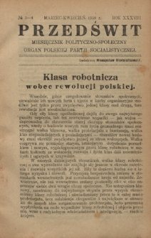 Przedświt : miesięcznik polityczno-społeczny : organ Polskiej Partyi Socyalistycznej. R. 38, nr 3-4 (marzec-kwiecień 1919)