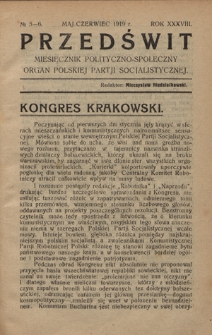 Przedświt : miesięcznik polityczno-społeczny : organ Polskiej Partyi Socyalistycznej. R. 38, nr 5-6 (maj-czerwiec 1919)
