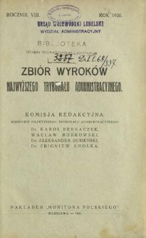 Zbiór Wyroków Najwyższego Trybunału Administracyjnego. Dział S / red. Karol Bernaczek [i in.] R. 8 (1930)
