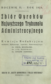 Zbiór Wyroków Najwyższego Trybunału Administracyjnego / kom. red. Karol Birgfellner [i in.] R. 2 (1924)