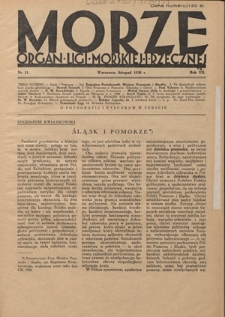 Morze : organ Ligi Morskiej i Rzecznej. R. 7, nr 11 listopad (1930)