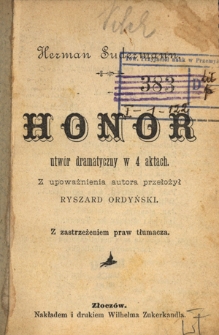 Honor : utwór dramatyczny w 4 aktach