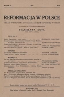 Reformacja w Polsce : organ Towarzystwa do Badania Dziejów Reformacji w Polsce R. 2, nr 8 (1922)