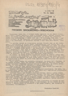 Biuletyn Informacyjny Międzyzakładowego Komitetu Założycielskiego Niezależnego Samorządnego Zwiazku Zawodowego "Solidarność" Region Środkowo-Wschodni Nr 4 (14 list. 1980)