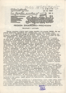 Biuletyn Informacyjny Międzyzakładowego Komitetu Założycielskiego Niezależnego Samorządnego Zwiazku Zawodowego "Solidarność" Region Środkowo-Wschodni Nr 5 (23 list. 1980)