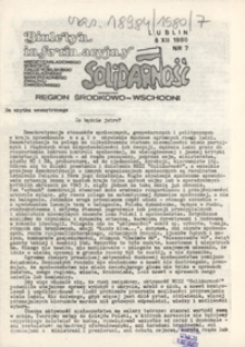 Biuletyn Informacyjny Międzyzakładowego Komitetu Założycielskiego Niezależnego Samorządnego Zwiazku Zawodowego "Solidarność" Region Środkowo-Wschodni Nr 7 (8 grudz. 1980)