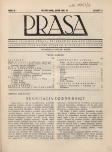 Prasa : organ Polskiego Związku Wydawców Dzienników i Czasopism : czasopismo poświęcone sprawom wydawniczo-prasowym. R. 2, z. 2 (luty 1931)