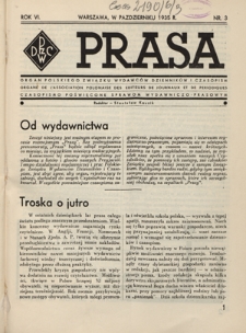 Prasa : organ Polskiego Związku Wydawców Dzienników i Czasopism : czasopismo poświęcone sprawom wydawniczo-prasowym. R. 6, z. 3 (październik 1935)