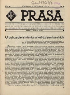 Prasa : organ Polskiego Związku Wydawców Dzienników i Czasopism : czasopismo poświęcone sprawom wydawniczo-prasowym. R. 6, z. 4 (listopad 1935)