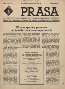 Prasa : organ Polskiego Związku Wydawców Dzienników i Czasopism : czasopismo poświęcone sprawom wydawniczo-prasowym. R. 7, nr 1 (styczeń 1936)