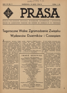 Prasa : organ Polskiego Związku Wydawców Dzienników i Czasopism : czasopismo poświęcone sprawom wydawniczo-prasowym. R. 7, nr 5 (maj 1936)