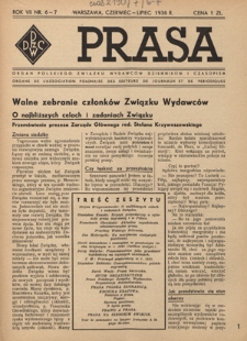 Prasa : organ Polskiego Związku Wydawców Dzienników i Czasopism : czasopismo poświęcone sprawom wydawniczo-prasowym. R. 7, nr 6-7 (czerwiec-lipiec 1936)