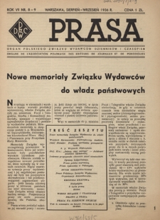 Prasa : organ Polskiego Związku Wydawców Dzienników i Czasopism : czasopismo poświęcone sprawom wydawniczo-prasowym. R. 7, nr 8-9 (sierpień-wrzesień 1936)