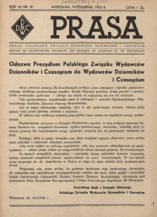 Prasa : organ Polskiego Związku Wydawców Dzienników i Czasopism : czasopismo poświęcone sprawom wydawniczo-prasowym. R. 7, nr 10 (październik 1936)
