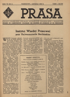 Prasa : organ Polskiego Związku Wydawców Dzienników i Czasopism : czasopismo poświęcone sprawom wydawniczo-prasowym. R. 7, nr 11 (listopad 1936)
