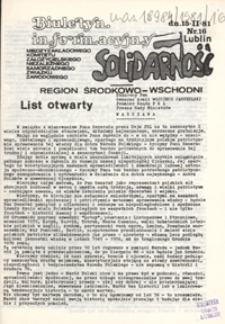 Biuletyn Informacyjny Międzyzakładowego Komitetu Założycielskiego Niezależnego Samorządnego Zwiazku Zawodowego "Solidarność" Region Środkowo-Wschodni Nr 16 (15 luty 1981)