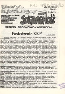 Biuletyn Informacyjny Międzyzakładowego Komitetu Założycielskiego Niezależnego Samorządnego Zwiazku Zawodowego "Solidarność" Region Środkowo-Wschodni Nr 20 (15 marz. 1981)