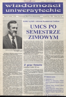 Wiadomości Uniwersyteckie / Uniwersytet Marii Curie-Skłodowskiej R. 4, nr 1=24 (styczeń-luty 1994)